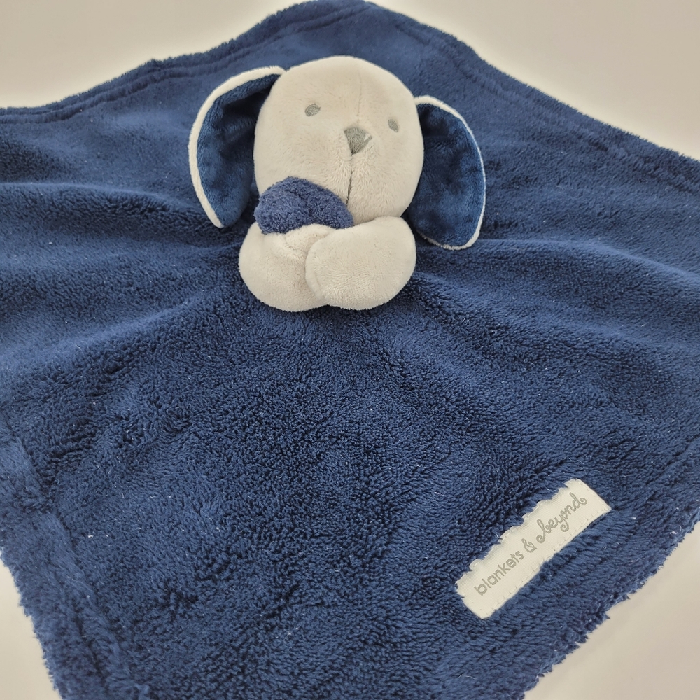 Blankets & Beyond Lovie Puppy Dog Navy Blue Gray Lovey Fleece Security Blanket